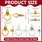 SUNNYCLUE 1 Box 3 Colors 72 Sets Heart Toggle Clasp Toggle Jewelry Clasps Alloy Antique Golden Silver Bar and Ring t-Bar Clasp Connector for Jewelry Making DIY Necklace Brcalet Women Accessories - style: Style 4