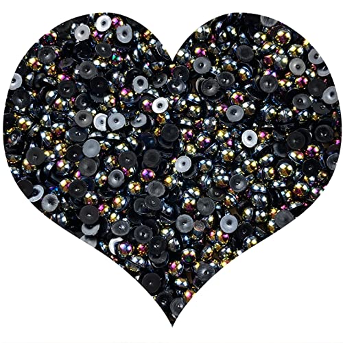 1000pcs 5mm Half Pearl Beads Flatback Pearl Beads Half Round Plastic Pearls for Crafts Scrapbooking Embellishment Nail Art(Black AB) - color: Black AB, size: 5mm