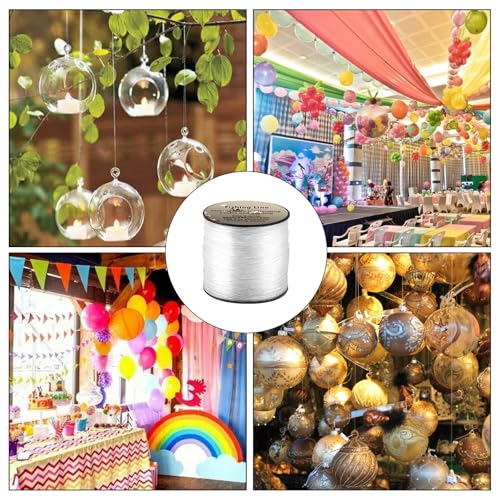 Strong Clear Invisible Hanging Wire 0.8mm 75 Lb, 754 FT (230m) Nylon Fishing Line with 120 Pcs Aluminum Crimping Sleeves for Crafts Beading Decorative Pictures Balloons Stringing Lights…