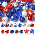 DanLingJewelry 50Pcs Random 20mm Acrylic Round Beads Independence Day Acrylic Beads Red White Blue Spacer Beads for Crafts Jewelry Making - color: 50pcs - Independence Day