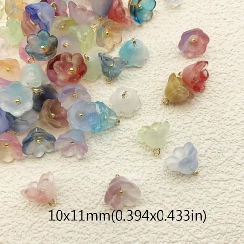 50pcs Glass Pendant Charms - Multicolor Theme Drops for Necklace Craft, Jewelry Making Supplies (Various Styles) - style: Lily Flower