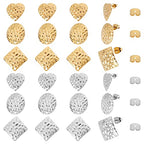 SUNNYCLUE 1 Box 12 Pairs 3 Styles Stainless Steel Stud Earring Geometric Flat Round Heart Square Earring Findings with Hole for Women Adults DIY Jewelry Making - color: 12 Pairs Mixed Color Stud Earring Findings