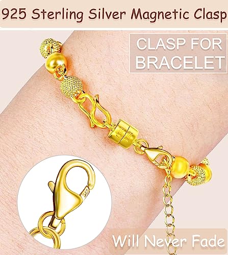 Dailyacc 925 Silver Lobster Magnetic Necklace Clasps and Closures Safety Sterling Silver with 14K Gold Jewelry Converters for Bracelets Chain Extender - color: 2pcs Gold