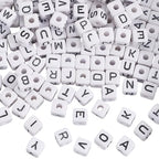 1 Box 10MM 208PCS 26 Styles Square Acrylic Alphabet Bead with Large Hole A to Z White Cube Shaped Loose Spacer Beads Bulk for Jewelry Making Christmas Holiday Party Gift Adult DIY Craft