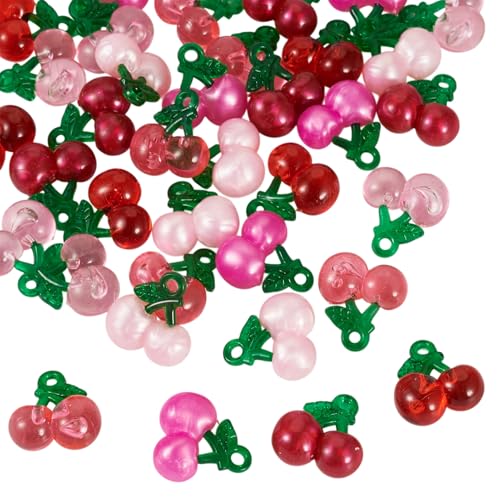 Craftdady Fruit Dangle Charms Pendants Cute Resin Food Pendants Apple Orange Pineapple Strawberry Pendants Lovely Vegetable Mushroom Charms for DIY Craft Earring Bracelet Necklace Jewelry Making - color: 6 Color Cherry