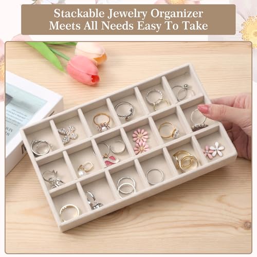 Skrfren Jewelry Drawer Organizer Inserts Earring Tray 18 Grids Stackable Display Case for Rings Studs Jewelry Organizers and Storage(8.3x4.7x0.9inch)