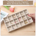 Skrfren Jewelry Drawer Organizer Inserts Earring Tray 18 Grids Stackable Display Case for Rings Studs Jewelry Organizers and Storage(8.3x4.7x0.9inch)