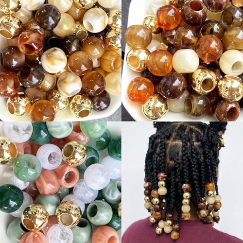 280Pcs Hair Beads for Braids Large Hole African Hair Bead for Women for Large Braids 14mm Brown Jumbo Pony Beads for Braiding Jewelry Making Macrame Crafts Assorted Colors Beading Supplies - color: Earthy tone+pink, semi-transparent white, dark green, cbb