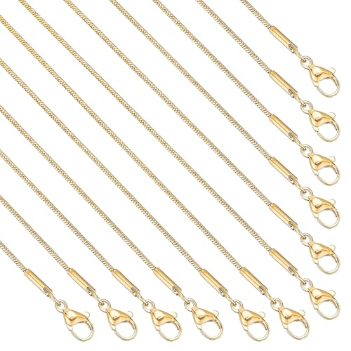 12 Pack Snake Chain Necklace Bulk Gold Plated Stainless Steel Necklace Chain for DIY Jewelry Making - color: Gold 20 Inches
