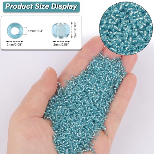10100 Pcs Size 11/0 Glass Seed Beads, 2 mm Lake Blue Small Mini Spacer Loose Pony Beads for Jewelry Making and DIY Crafts - color: Lake Blue, size: Small