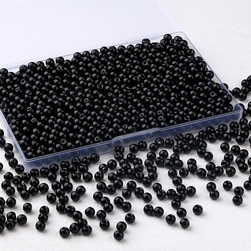 500Pcs Black Round Glass Beads for Bracelets and Necklaces, 6mm Beading Supplies Glass Crystal Beads for Bracelet DIY Crafts Making Kits Earring (Black) - color: Black