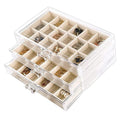 YUFONG Earring Organizer Box Acrylic Jewelry Organizer with 3 Drawers 54 Adjustable Grids Clear Stackable Earring Holder Velvet Trays Ring Display Case for Women Girls (Beige) - color: Beige