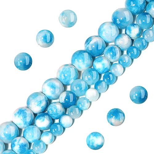 Natural Stone Beads 6mm Blue White Jade Polished Round Smooth Gemstone Beads for Jewelry Making Adults 15 Inch(Blue White Jade,6mm) - color: Blue White Jade, size: 6mm