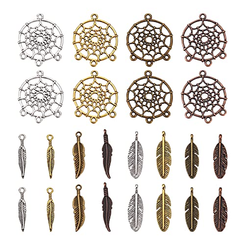 96pcs Alloy Dreamcatcher Pendant Charms Tibetan Antique Color Metal Woven Net Chandelier Components Links Feather Arrow Dangle Charms for DIY Bracelet Necklace Jewelry Crafts Making Hole: 1.6-3mm - color: 4 Colors, Dream Catcher