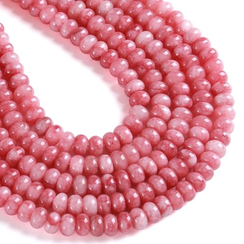 76pcs 5x8mm Natural Pink Jade Stone Rondelle Spacer Loose Beads Abacus Disk Stone Round Loose Gemstone Beads for Jewelry Making DIY Bracelet Necklace - color: Pink Jade Stone