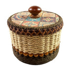 Handwoven Bohemian Hemp Rope Jewelry Box, Rustic Artisanal Dresser Storage Organizer with Wooden Lid, Boho Home Decor Gift for Women
