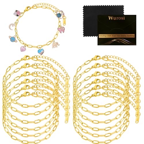Wurosi 12PCS 18K Gold Plated Embossed Bracelet Chains 6.3Inch Gold Charm Bracelet Chains for Women DIY Jewelry Making - color: Bracelets 12 PCS Gold
