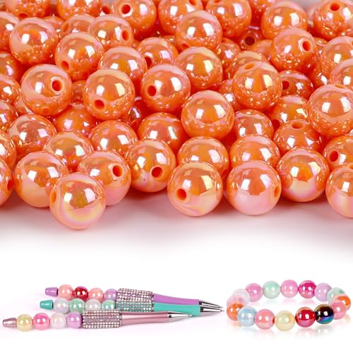 100 Pcs Beads for Pens - Focal Beads for Beadable Pens, Acrylic Bead for Beaded Pen, Rainbow Bead Keychains Bracelets Crafts, Orange Red - color: Orange Red, size: 100 pcs