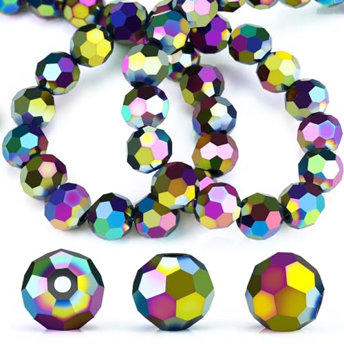 Dowarm 100 Pieces 8MM Round Crystal Glass Beads for Jewelry Making, Faceted Rondelle Crystal Beads for Crafts Wine Charms Wind Chimes Suncatchers, Finding Jewelry Spacer Beads (Rainbow) - color: 25-Rainbow, size: 8MM