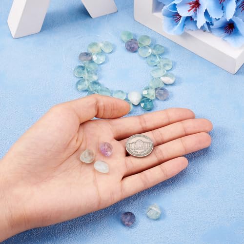 Craftdady 27pcs Faceted Teardrop Natural Fluorite Beads Top Drilled Energy Healing Crystal Gemstone Loose Beads Polished Chakra Stone Loose Beads 12x9-10mm for DIY Jewelry Crafts - color: Fluorite, 12x9-10mm