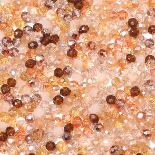 Songxi 500pcs 4mm Brown Glass Beads for Jewelry Making, 5 Style 3 Size Crystal Beads for Bracelets Jewelry Making, Spacer Beads for Keychain Making Necklace Earring DIY Arts and Crafts - color: Brown, size: 4mm
