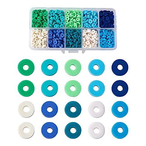 Beadthoven 2200pcs 6mm Vinyl Clay Heishi Beads Multicolor Flat Round Disc Polymer Clay Beads Loose Handmade Spacers for DIY Necklace Bracelet Jewelry Making Supplies (Cool Colors) - color: Cool Colors
