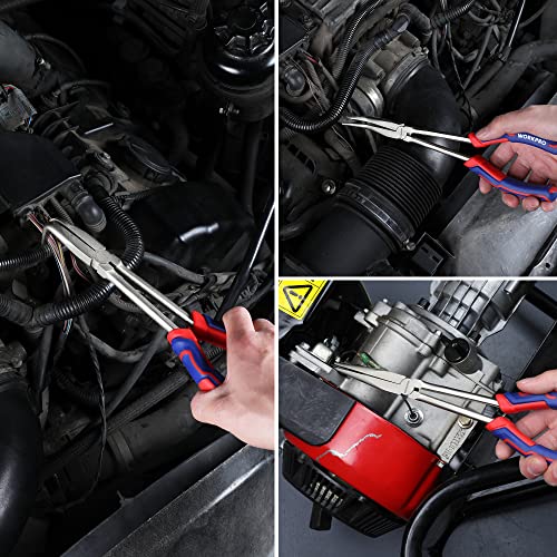 WORKPRO 3PC Long Reach Pliers Set, 11 Inch Extra Long Needle Nose Plier Set Includes Straight, 90° & 45° Bent Nose Plier, Pliers Tool Set for Narrow Spaces