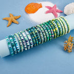 Ornaland Heishi Surfer Bracelets Set Polymer Clay Heishi Beads Stretch Bracelets Multi-Layer Stackable Friendship Bracelets Bohemia Summer Beach Jewelry for Women - color: Green