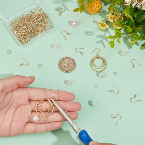 UNICRAFTALE 100Pcs Real 18K Gold Plated Earring Hooks Stainless Steel Ear Wire with Loops Earwire Hooks Fish Hooks Flat Earring Hooks with Coil for DIY Earring Jewelry Making - color: Gold, size: 15mm Long