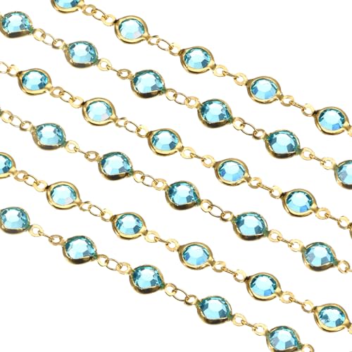 uxcell 2 Yards Sky Blue Rhinestone Chain Bulk with Gold Plated Brass Chain for Jewelry Making Craft DIY Bracelet, Necklace, Glass, Shoes, Clothes Decoration (1 Yard for Each Piece) - color: Sky Blue Gold