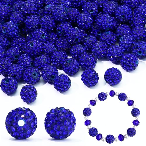 110PCS 10MM Rhinestone Beads for Jewelry Making, Round Rhinestone Clay Beads for Baseball Necklace Bracelet Craft Polymer Shamballa Disco Ball Diamond Pen Bead, Dark/Royal Blue - color: 13-Dark Blue | Royal Blue, size: 10MM