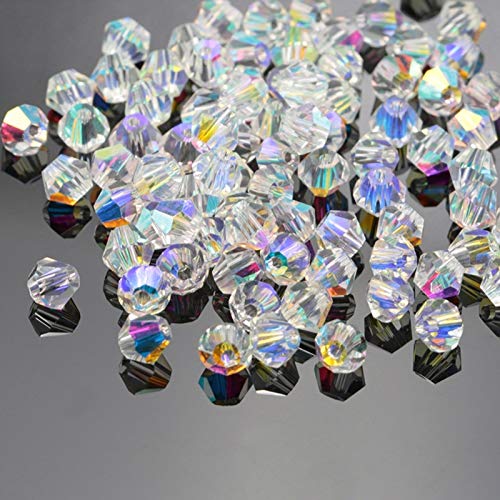 Dowarm 1000PCS Bicone Crystal Beads 4mm, Bulk Small Faceted Bicone Glass Beads for Jewelry Craft Making, DIY Bracelet, Necklace, Dolls (Crystal AB, 4MM) - color: 01-Crystal AB, size: 4MM