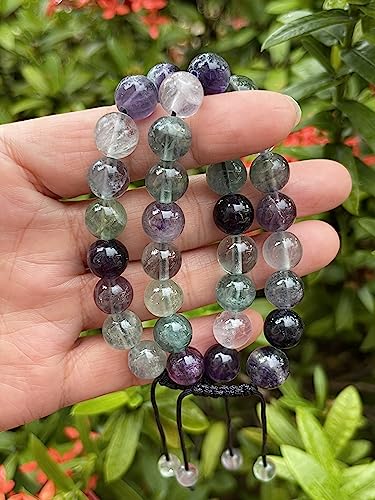 GAF TREASURES Grade A ++ Gemstone Round Bead Adjustable Bracelet 10mm, Genuine Crystal Bead Bracelet, Gift for Men & Women - color: Rainbow Fluorite