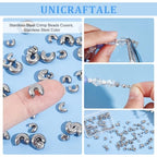 UNICRAFTALE 180Pcs 3 Sizes 304 Stainless Steel Crimp Beads Knot Covers Half Round Open Beads End Tip Metal Small Beads for DIY Bracelet Jewelry Craft Making - size: 4/5.5/8.2mm