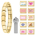Italian Charms Bracelet Sets with 1Pcs Starter Brascelet 9Pcs Charms 9mm Italian Modular Charm Bracelet DIY Module Jewelry Gifts - color: A-Starter Bracelet Set Gold Pink