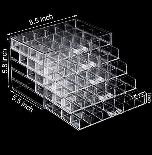 yarlung Acrylic Jewelry Storage Box Earring Holder with 5 Drawers, 120 Grids Jewelry Organizer Tray Clear Ring Display Case for Beads, Nail Tips, Women Girls, Birthday Gift