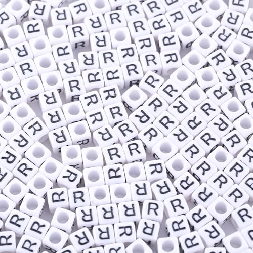 1000Pcs White Acrylic Letter Beads 6x6mm Letter R Cube Alphabet Beads for DIY Bracelet Necklace Jewelry Making - color: Letter-R
