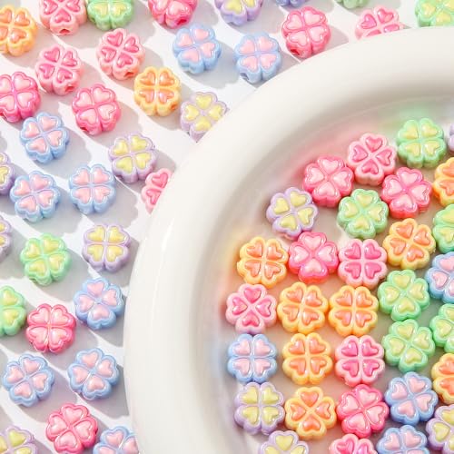 150pcs Clover Beads Ab Color Acrylic Bead Cute Beads for Jewelry Making Handmade DIY Bracelet, Charms Keychain Craft Supplies (Clover) - color: clover
