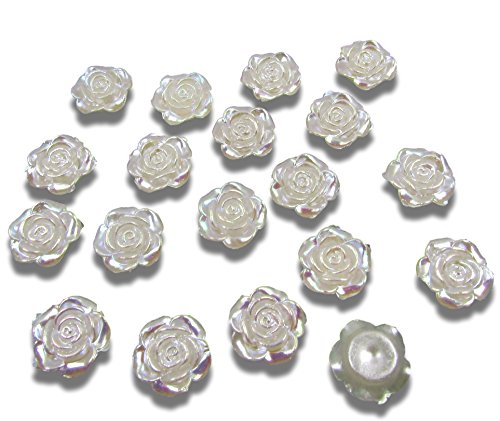 50pcs Round Ivory Cream Flat Back Pearl Flower Rose 12mm AB Irridescent Embellishments Weddings Crafts