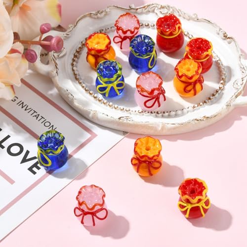 Stiesy Fukubukuro Glass Beads 12Pcs, 4 Colors Imitation Jade Good Luck Charm Beads Spacer for Jewelry Making, Bracelet Pendant DIY, Present Crafting - color: Fukubukuro-4 Color-12pcs