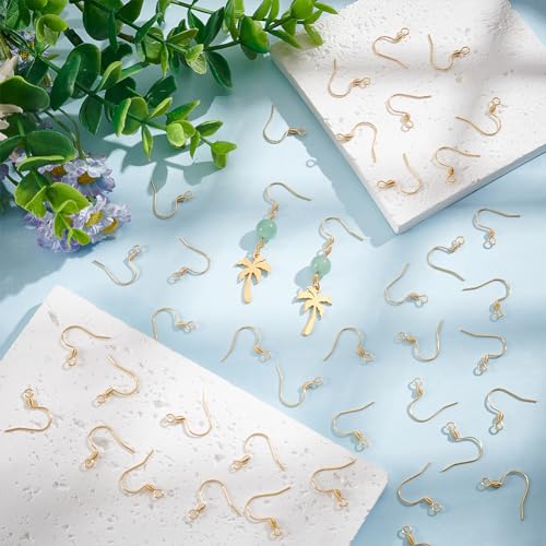 UNICRAFTALE 100Pcs Real 18K Gold Plated Earring Hooks Stainless Steel French Hooks with Horizontal Loop Metal Ear Wires Drop Earring Finding for Jewelry Making DIY Earrings Findings 17x18x2.4mm - size: 17mm Long