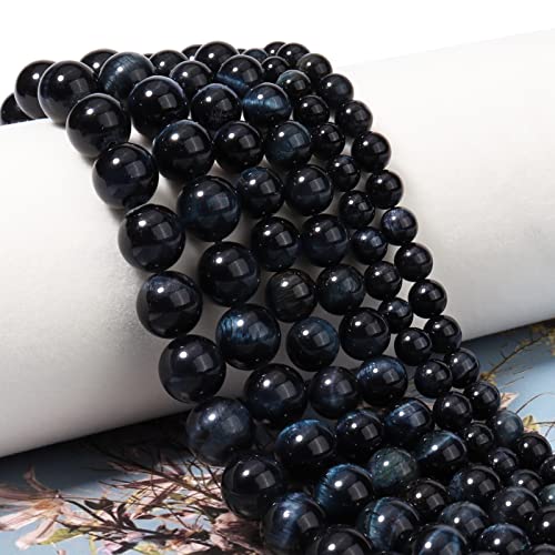 35pcs 10mm Natural Blue Black Tiger Eye Gemstone Beads Energy Healing Crystal Round Loose Stone Beads for Jewelry Making, DIY Bracelets Necklaces - color: Blue Black Tiger Eye, size: 10mm