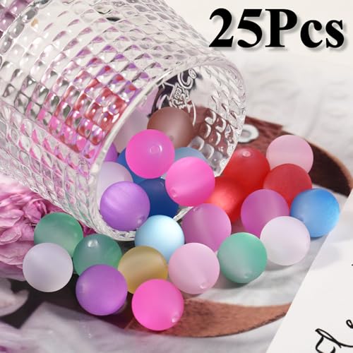 25pcs Resin Transparent Frosted Beads 16mm Cat Eye Circular Rubber Bead Spacer Bead DIY Making Friendship Bracelet Phone Chain Keychain Pen Beads Accessories (Light Mixed Color) - color: Light Mixed color