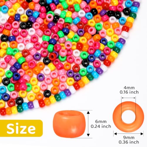1200pcs Pony Beads Bulk – Orange 6x9mm Plastic Craft Beads for Bracelets, Jewelry, Hair Braiding & DIY Projects - color: Orange
