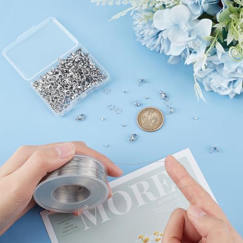 BENECREAT 984 FT Stainless Steel Beading Wire, 0.3mm Tiger Tail Wire with 200pcs Jump Rings, 200pcs Crimp Beads 100pcs Bead Tips and 30pcs Lobster Clasps for Jewellery Making - size: 0.3mm, style: 1 Strand