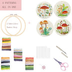 Bonroy 4 Sets Embroidery Kit for Beginners with Instructions,Cross Stitch Kits for Adults with Pattern,Needlepoint Kits for Adult Include Embroidery Cloth Hoops Needles Threads(Mushroom) - color: mushroom4