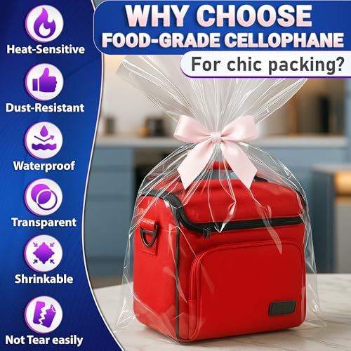 5 Pcs Shrink Wrap Bags for Gift Baskets – 32x40 Large Shrink Wrap, Wide Use for Gifts & Hampers – Durable & Easy to Use Clear Cellophane Bags for Presents, Mother’s Day Packaging & Holiday Baskets - size: 1 count (Pack of 5)