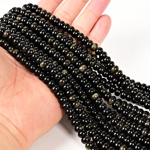ICAI Natural 5x8mm Rondelle Beads, Abacus Disk Stone Spacer Gemstone Beads for DIY Bracelet Necklace Jewelry Making (Golden Obsidian) - color: Golden Obsidian, size: 5x8