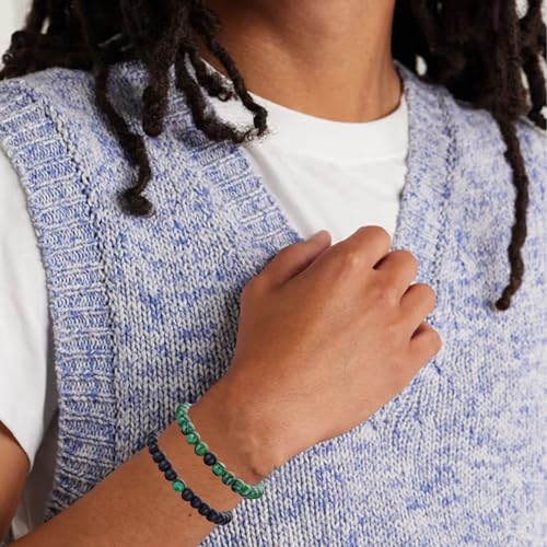 RANKEEF Tiger Eye Bracelet For Men 8MM Natural Stone Stretch Adjustable Black Crystal Beaded Bracelet for Men Women Gifts - color: 2,green,black