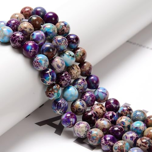 122Pcs(2 Strand/Set) 6mm Blue Purple Imperial Japser Smooth Round Beads Natural Stone Beads AAA Grade Premium Round Gemstone Genuine Real Stone Loose for DIY Bracelet Jewelry String Making - color: Blue-Purple Imperial Japser, size: 6mm